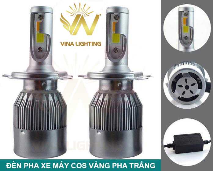 Đèn pha xe máy LED siêu sáng Đèn pha LED xe máy cos vàng pha trắng