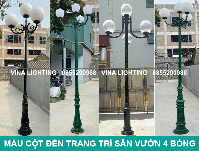 Cột đèn trang trí sân vườn tại Nghệ An Cột đèn sân vườn chùm 4 bóng