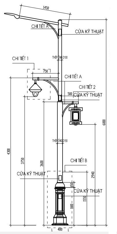 Cột đèn thép đa chức năng tích hợp camera, loa, màn hình LED cột đèn thép đa chức năng