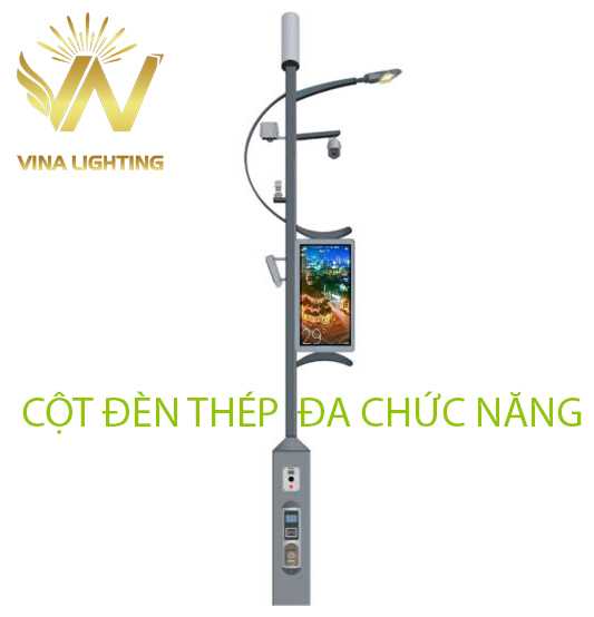 Cột đèn thép đa chức năng tích hợp camera, loa, màn hình LED Cột đèn thép đa chức năng