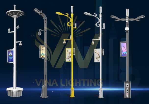 Cột đèn thép đa chức năng tích hợp camera, loa, màn hình LED Cột đèn thông minh đa chức năng
